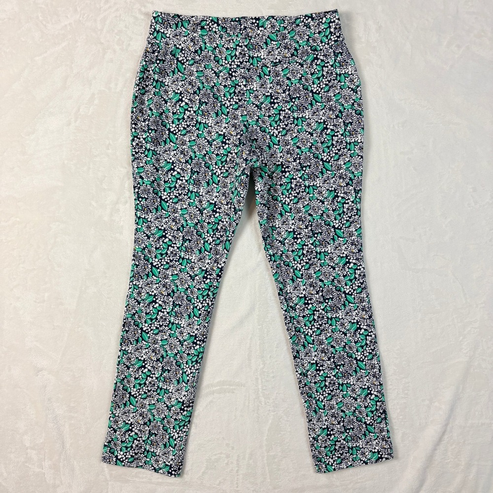 Lands End Starfish Pants Womens Medium 10-12 Green Navy Floral Excellent Stretch